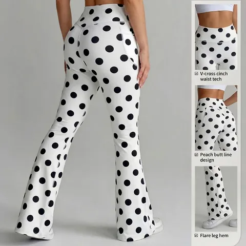 Damen Yoga Schlaghose Mit Hoher Taille Bauchkontrolle Leopard Punktemuster Bedruckt Workout Fitness Leggings Mit Seitentasche