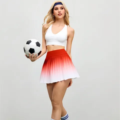 Women High Waist Gradient Pleated Sports Skirt Quick Dry Fake Two Piece Tennis Badminton Skirt With Pockets