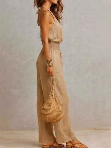 Women Halter Neck Backless Jumpsuit Sleeveless Wide Leg Jumpsuit Solid Color Casual Vacation Polyester Romper