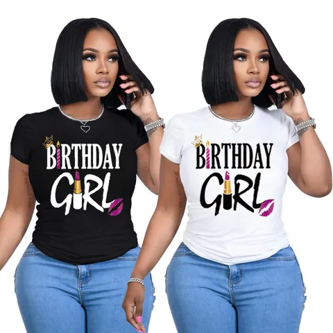 Women's Birthday Girl Letter Print T-Shirt Casual Short Sleeve Round Neck Polyester Summer Top For Birthday Party Fashion Casual Daily Wear Tee