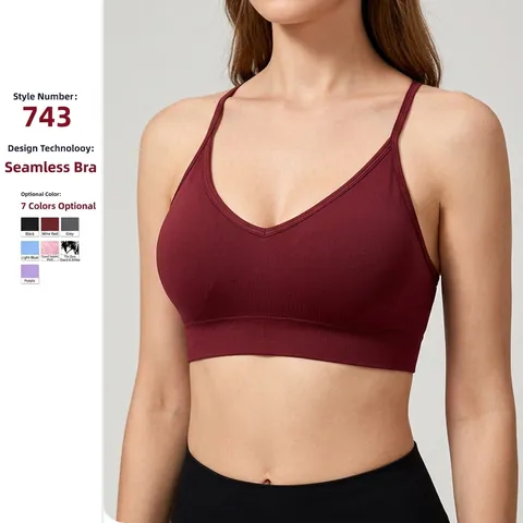 Seamless Knitting Yoga Sports Bra Cross Strappy Back Medium Support Nylon Spandex V Neck Fitness Top For Women Gym Wear