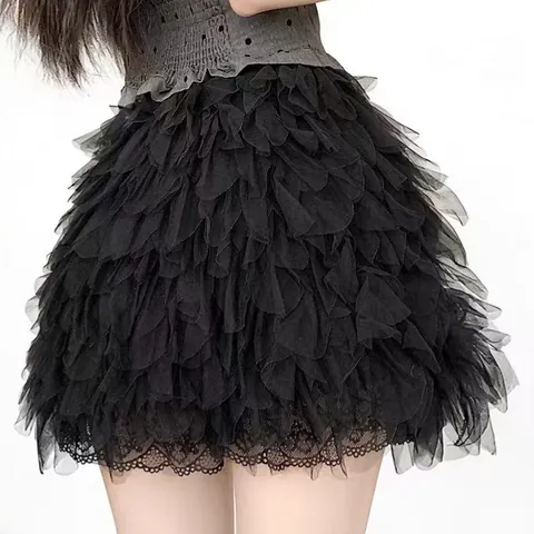 Donna Dolce Fresca Gonna-pantalone a Bocciolo a Strati Poliestere Tinta Unita Mini Gonna in Rete Con Pantaloncini Interni Parte Inferiore