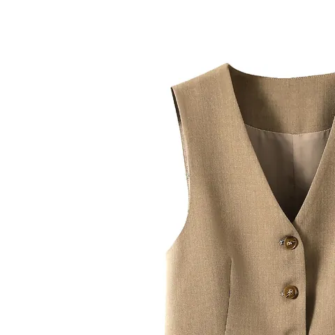 Minimalist Women Suit Vest V-Neck Sleeveless Waistcoat Single-Breasted Office Lady Casual Grey Black Coffee Polyester Top