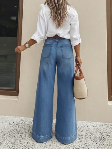 Women's Vintage Washed Wide Leg Jeans High Waisted Cotton Blend Denim Pants Loose Fit Retro Style Casual Trousers For Women