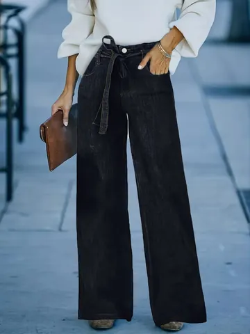 Jeans a Gamba Larga Retro Americani da Donna Vita Alta Pantaloni in Denim Lavato Svasati Casual Larghi Streetwear Con Cintura