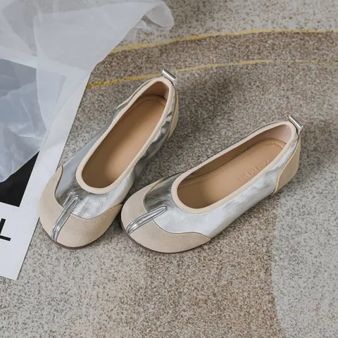 Women Split Toe Flat Shoes PU Leather Soft Sole Slip-on Loafers Casual Patchwork Tabi Style Comfort Walking Shoes For Women