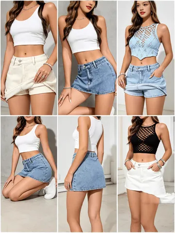Jupe-Culotte en Denim Usé Vintage pour Femmes Mini-Jupe Taille Haute Avec Doublure Intégrée Mode Décontractée Jupes en Jean d'Été