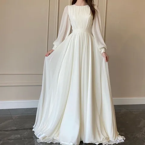 French Court Style Chiffon Maxi Dress For Women Lantern Sleeve Ruched Elegant Evening Gown Wedding Party Formal Princess Dress