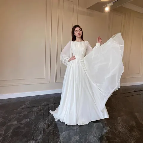 French Court Style Chiffon Maxi Dress For Women Lantern Sleeve Ruched Elegant Evening Gown Wedding Party Formal Princess Dress