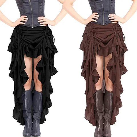 Jupe Midi Victorienne Steampunk pour Femme Ourlet Asymétrique Volants Style Pirate Gothique Taille Haute Jupe de Spectacle