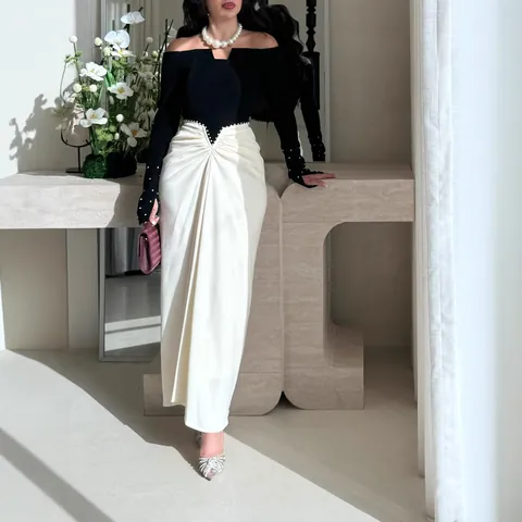 Vestido de Noche Elegante para Mujer Hombros Descubiertos Manga Larga Patchwork Con Decoración de Perlas Artificiales Plisado Ajustado Boda Fiesta