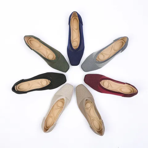 Damen Atmungsaktiv Netz Gewebt Ballett Flach Spitz Zehe Flach Mund Schlüpfen Lässig Pendeln Flache Schuhe