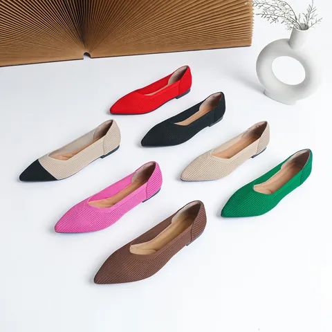 Women's Pointed Toe Knitted Ballet Flats Breathable Foldable Loafers Casual Slip-on Shoes Comfortable Flat Walking Shoes