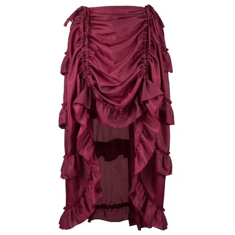 Women Victorian Steampunk High Low Ruffle Midi Skirt Gothic Pirate Asymmetric Smocked Waist Performance Costume Skirt