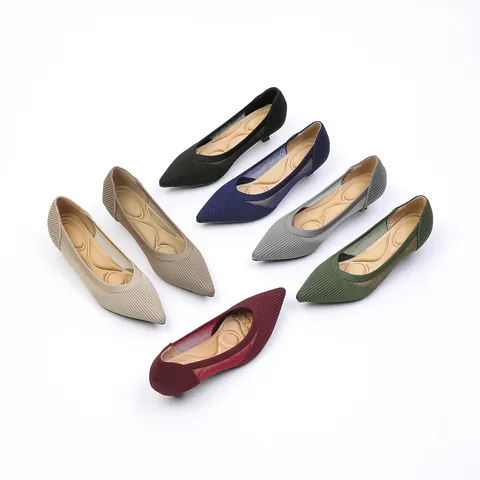 Decollete da Donna a Punta Lavorate a Maglia con Tacco Kitten Eleganti Scarpe con Intagli in Mesh Traspiranti Scarpe da Ufficio