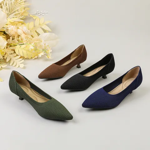 Women's Pointed Toe Stiletto Pumps Flyknit Breathable Knit High Heels Elegant Slip On Dress Shoes For Office Party Daily