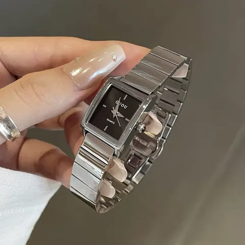 GUOU Nuevo Reloj de Cuarzo Cuadrado Vintage para Mujer Moda Minimalista Lujo Ligero Cadena de Acero de Aleación Reloj de Pulsera Resistente al Agua Regalo