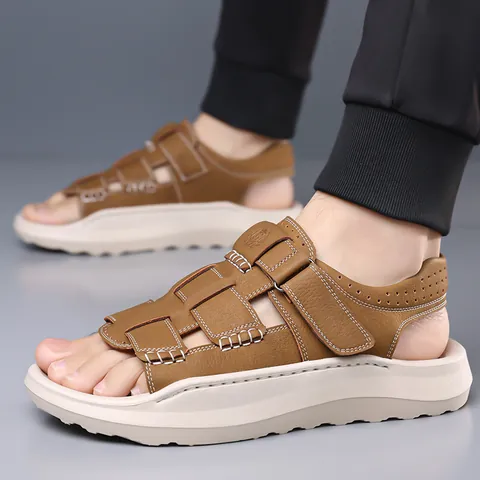 Sandali Casual da Uomo Estivi Scarpe da Spiaggia Traspiranti in Pelle PU Antiscivolo Suola Spessa Sandali Outdoor Doppia Funzione