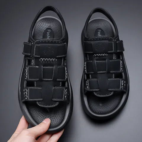 Sandali Casual da Uomo Estivi Scarpe da Spiaggia Traspiranti in Pelle PU Antiscivolo Suola Spessa Sandali Outdoor Doppia Funzione