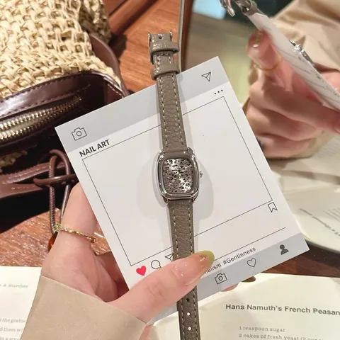 Reloj Cuadrado Vintage Estampado Leopardo para Mujer Retro Estilo Maillard Cuarzo Caja Aleación Correa Cuero Moda