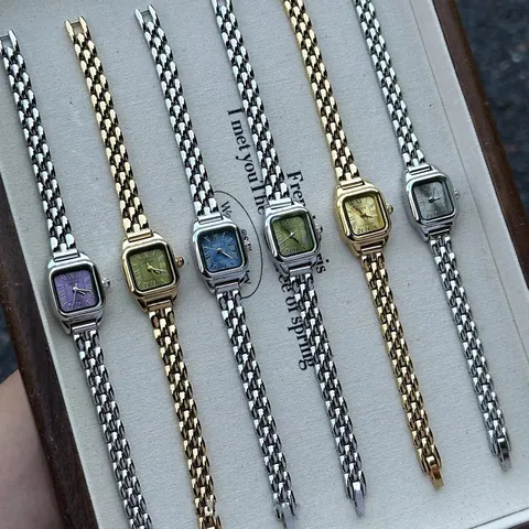 Vintage Retro Vierkant Quartz Horloge Voor Vrouwen Romeinse Cijfers Legering Ketting Band Waterdicht Mode Sieraden Polshorloge