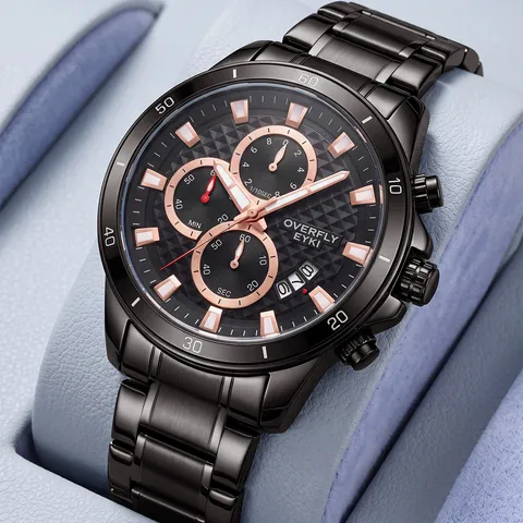 Reloj de Cuarzo Multifuncional para Hombre con Cronógrafo Calendario Correa de Aleación Espejo de Vidrio Mineral Impermeable