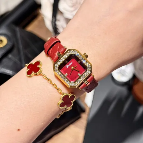 Women Square Quartz Watch Rhinestone Bezel Quilted Leather Strap Fashion Elegant Analog Wrist Watch For Lady Gift Jewelry