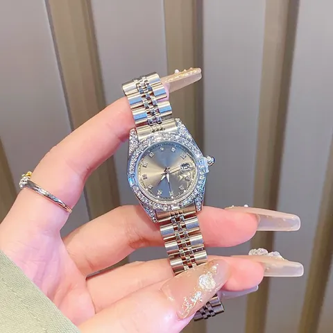 Reloj de Cuarzo de Lujo para Mujer Esfera de Strass Brillante Correa de Aleación Reloj de Pulsera Impermeable Elegante Regalo