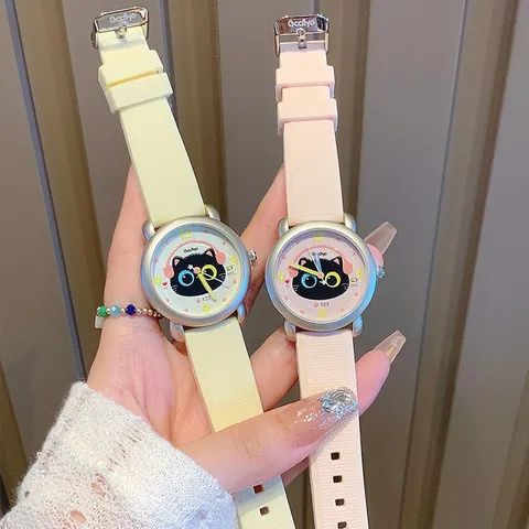 Reloj de Cuarzo para Estudiante Gato con Auriculares de Dibujos Animados Correa de Silicona Impermeable Reloj de Pulsera Infantil
