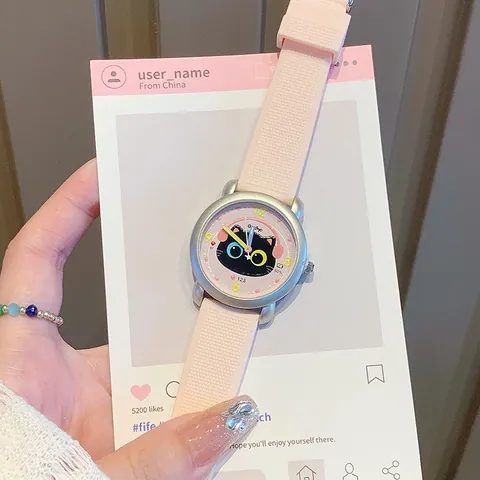 Reloj de Cuarzo para Estudiante Gato con Auriculares de Dibujos Animados Correa de Silicona Impermeable Reloj de Pulsera Infantil