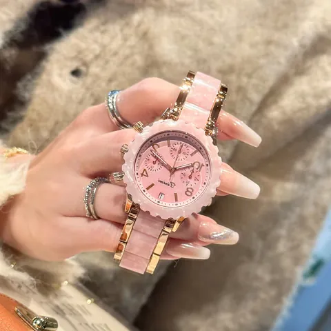 Reloj de Cuarzo para Mujer de Moda de Lujo Elegante Incrustado de Strass Correa de Cerámica Artificial Reloj de Pulsera con Calendario