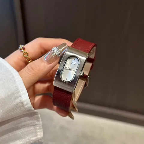 GUOU Luxury Women Quartz Watch Retro Rectangular Metal Case Genuine Cowhide Leather Strap Square Fashion Wristwatch Ladies Gift
