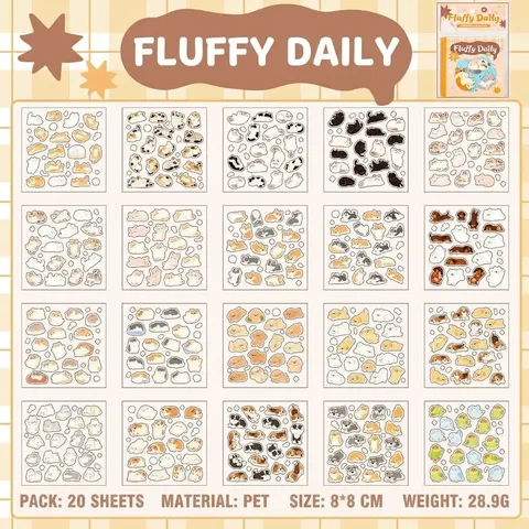 Livre d'Autocollants Décoratifs en PET Animaux Mignons Dessin Animé pour Scrapbooking Coque de Téléphone DIY Collage Journal Autocollants Imprimés Imperméables