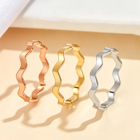 Minimalist Stainless Steel Geometric Mobius Wave Open Ring For Women Adjustable Gold Silver Wave Pattern Index Finger Ring