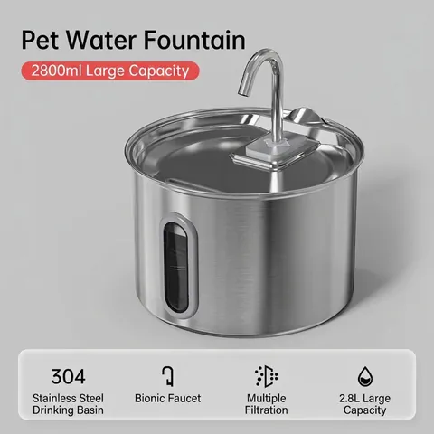 Stainless Steel Pet Water Dispenser Automatic Circulating Dog Cat Drinking Fountain Smart Pet Water Feeder