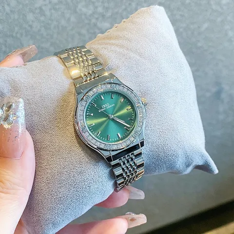 IBSO Reloj de Cuarzo de Lujo para Mujer Correa de Aleación Plateada Bisel con Diamantes de Imitación Elegante Reloj para Oficina