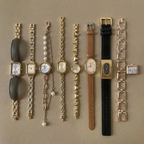 Vintage Vintage Style Quartz Watch For Women Small Square Dial Gold Alloy Steel Band Luxury Elegant Wristwatch Decorative Timepiece