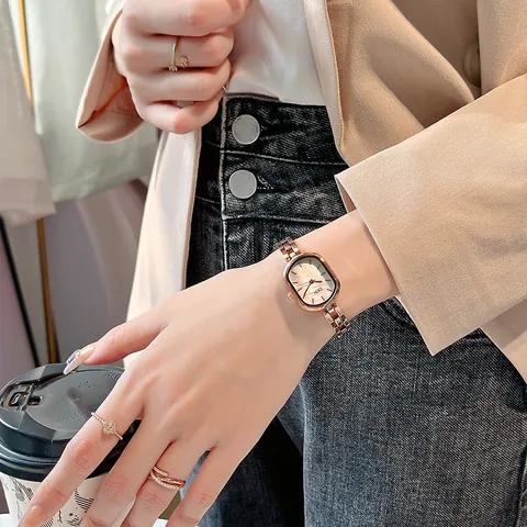 GEDI Women Quartz Watch Oval Dial Bracelet Style Alloy Metal Band Elegant Minimalist Light Luxury Fashion Wristwatch