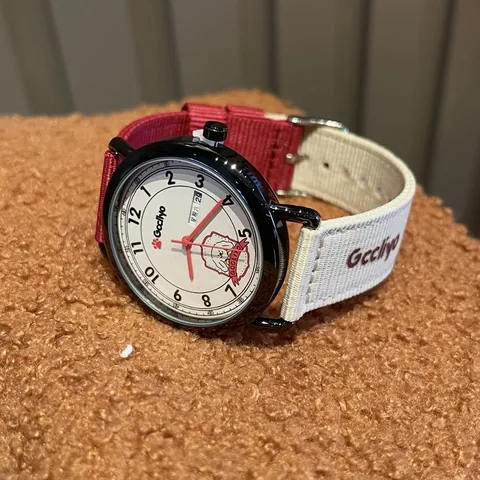 GCCLIYO Women Fashion Quartz Watch Contrast Canvas Strap Embroidered Cartoon Dog Dial Dual Calendar Alloy Case Wristwatch
