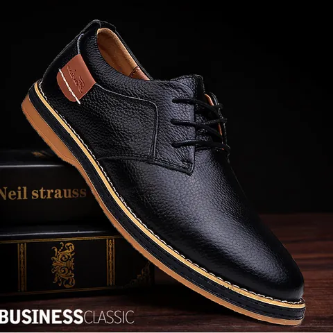 Herren Echtes Leder Business Casual Schuhe Handgenäht Litschitextur Derby Schuhe Atmungsaktiv Mode Halbschuhe Lederschuhe