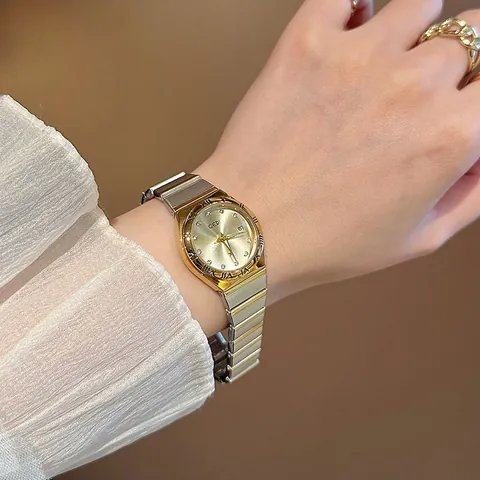 GEDI Reloj de Cuarzo Elegante para Mujer Lujo Aleación Correa de Acero Esfera con Strass Fecha Impermeable Reloj de Pulsera Moda