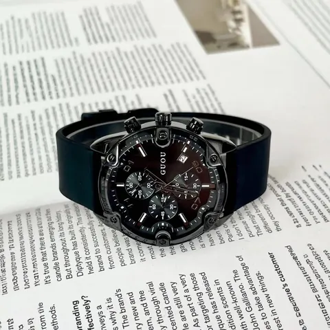 GUOU Unisex Fashion Quartz Chronograph Watch Waterproof Silicone Strap Sport Wristwatch With Date Calendar Display