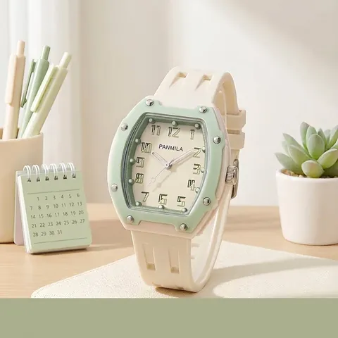 Montre à Quartz PANMILA pour Femmes en Forme de Tonneau Montre de Sport Style Minimaliste Avec Bracelet en Silicone et Coffret Cadeau