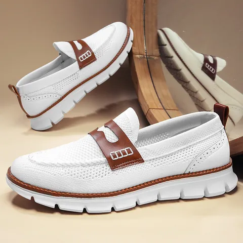 Baskets en Maille Respirante Décontractées pour Hommes Légères Loafers Patchwork Mode Chaussures de Sport Marche Extérieure Grande Taille