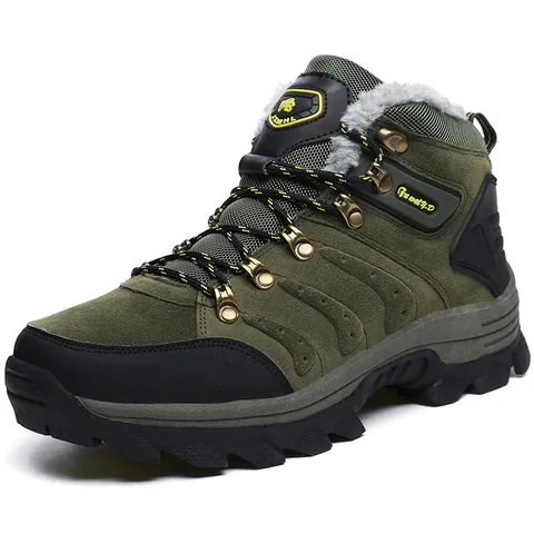 High Top Outdoor Snow Boots For Men Women Waterproof Warm Faux Fur Lining Non-Slip Thick Sole Hiking Boots Winter Shoes