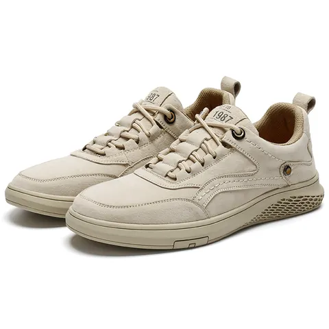 Chaussures Décontractées en Cuir Véritable pour Hommes Respirant Cuir de Vachette Tige Basse Baskets de Mode Couleur Unie Semelle en Nid d'Abeille