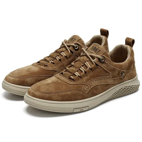 Chaussures Décontractées en Cuir Véritable pour Hommes Respirant Cuir de Vachette Tige Basse Baskets de Mode Couleur Unie Semelle en Nid d'Abeille