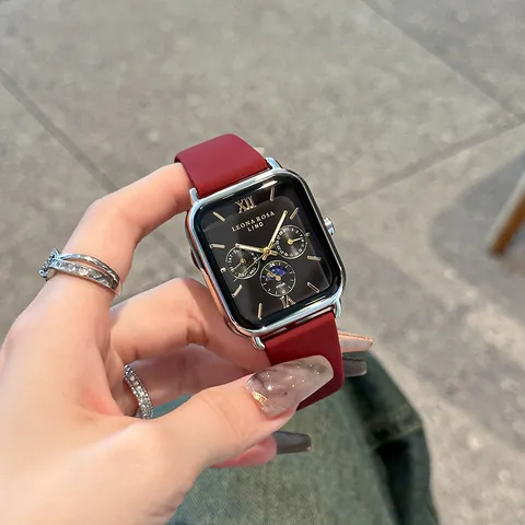 Reloj de Cuarzo Cuadrado de Lujo para Hombres Mujeres Moda Esfera Rectangular Estilo Cronógrafo Silicona Acero Inoxidable
