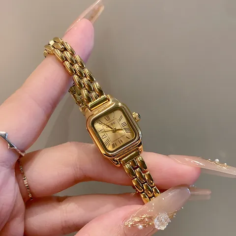 GUOU Elegant Women's Quartz Watch Vintage Square Dial With Roman Numerals Alloy Bracelet Strap Fashion Jewelry Wristwatch
