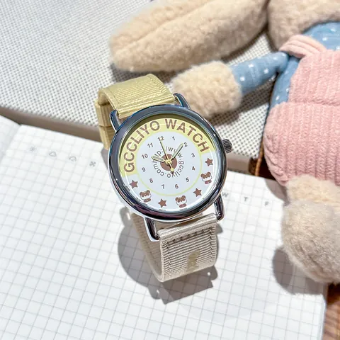 Neutral Retro Colorblock Nylon Strap Quartz Watch Waterproof Analog Wristwatch With Cartoon Panda Star Pattern For Men Women